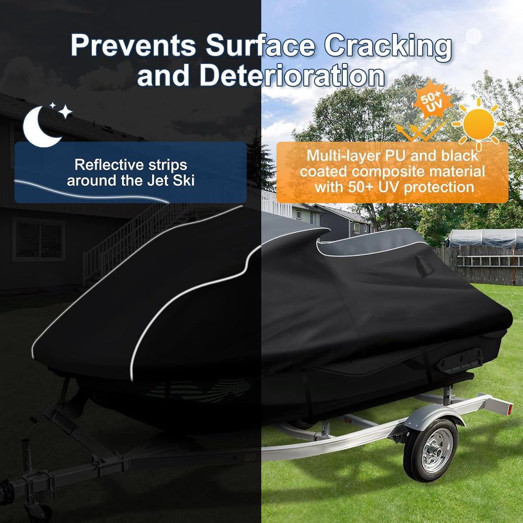 QUNSUNUS Jet Ski Cover for Sea Doo Spark 3up/Trixx 3up 2014-2025, Waterproof Covers with Zipper, All Weather Seadoo Cover with Elastic Edge for Wind, Sun, UV and Dust Protection