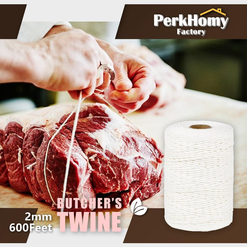 SMART&CASUAL 600 Feet 2mm Cotton Butcher Twine String Soft Food Safe for Cooking Craft Baker Kitchen Meat Turkey Sausage Roasting Gift Wrapping Gardening Crocheting Knitting