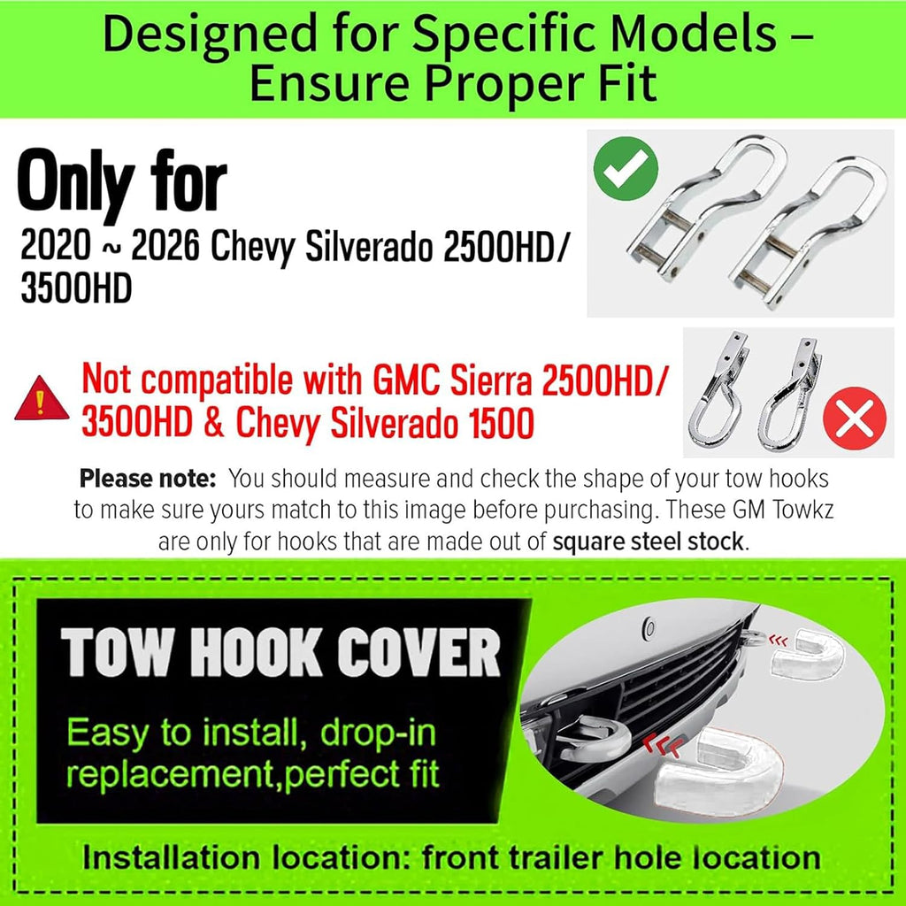 Front Tow Hook Cover for 2020-2026 Chevy Silverado 2500 HD 3500 HD, Silverado 2500HD Accessories, Tow Hook Covers, Chevy 2500HD Accessories, Heavy Duty Parts, Silicone, White (2 Pack)