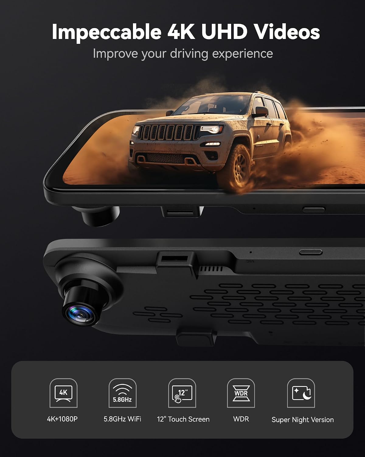 wolfbox g840s 12" 4k mirror dash cam backup shown in use
