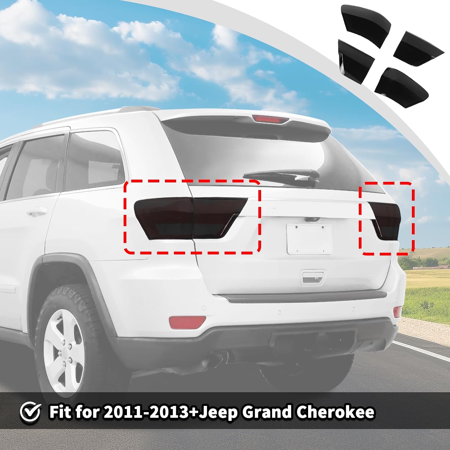 JWWY Taillight Rear Light Lamp Tail Lamp Cover Trim Embellishment Ornamentation Fit for 2011-2013+Jeep Grand Cherokee Exterior Accessories 2pcs Blackened
