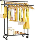 hyseyy double rods clothes rack, rolling clothing rack, main product view