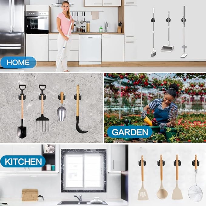 6PCS Broom and Mop Holder, Heavy Duty Garden Tool Organizer Rack Rake and - Image 5