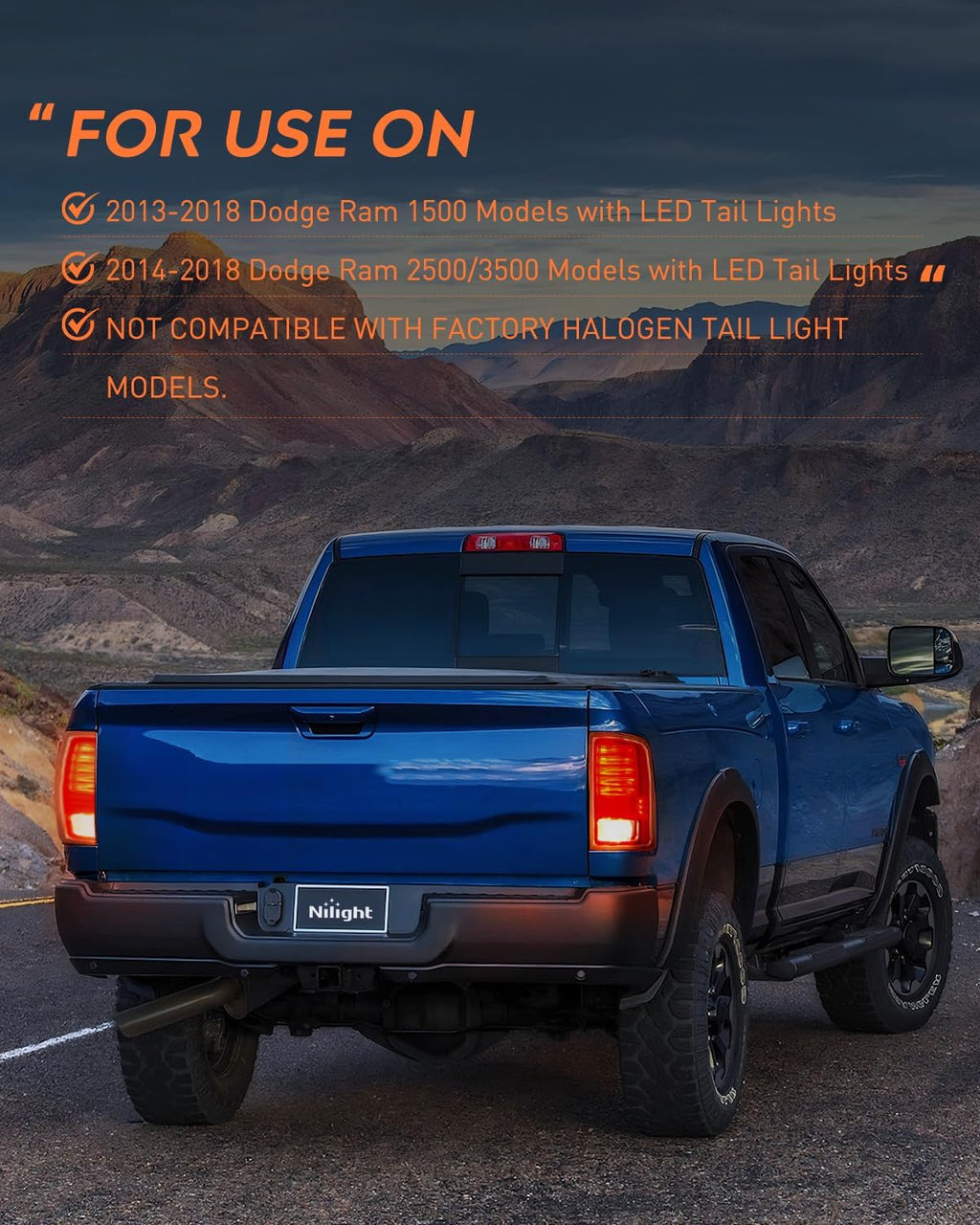 Nilight Taillight Assembly Compatible with 2013 2014 2015 2016 2017 2018 Dodge Ram 1500 2014-2018 Ram 2500 3500 LED Style Driver Side and Passenger Side Rear Tail Light with Bulbs