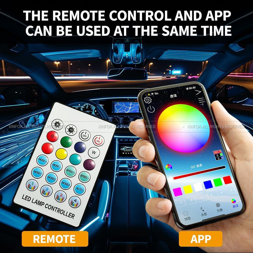 Ambient Lighting Car led Lights Interior, 43.3'' USB Powered Acrylic Neon Flexible Strip Model y Ambient Lighting kit with Remote APP,Dynamic RGB 2 in 1 Music Lights Sync for Inside car Decorations