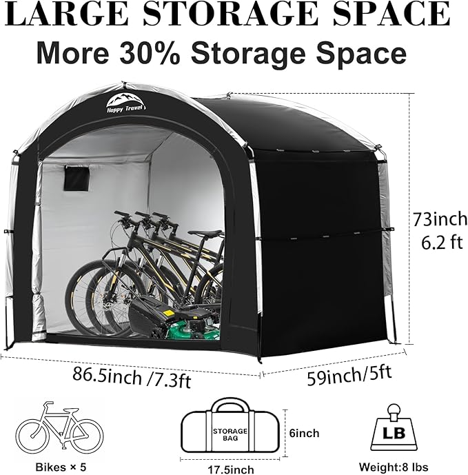 Happy Travel Bike Storage Tent Shed, Outdoor Waterproof Bicycle Covers Shelter - Image 2