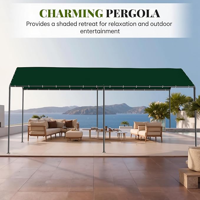 Carport, 10‘ x 20’ Heavy Duty Portable Garage All-Season Car Canopy w/Removable - Image 8