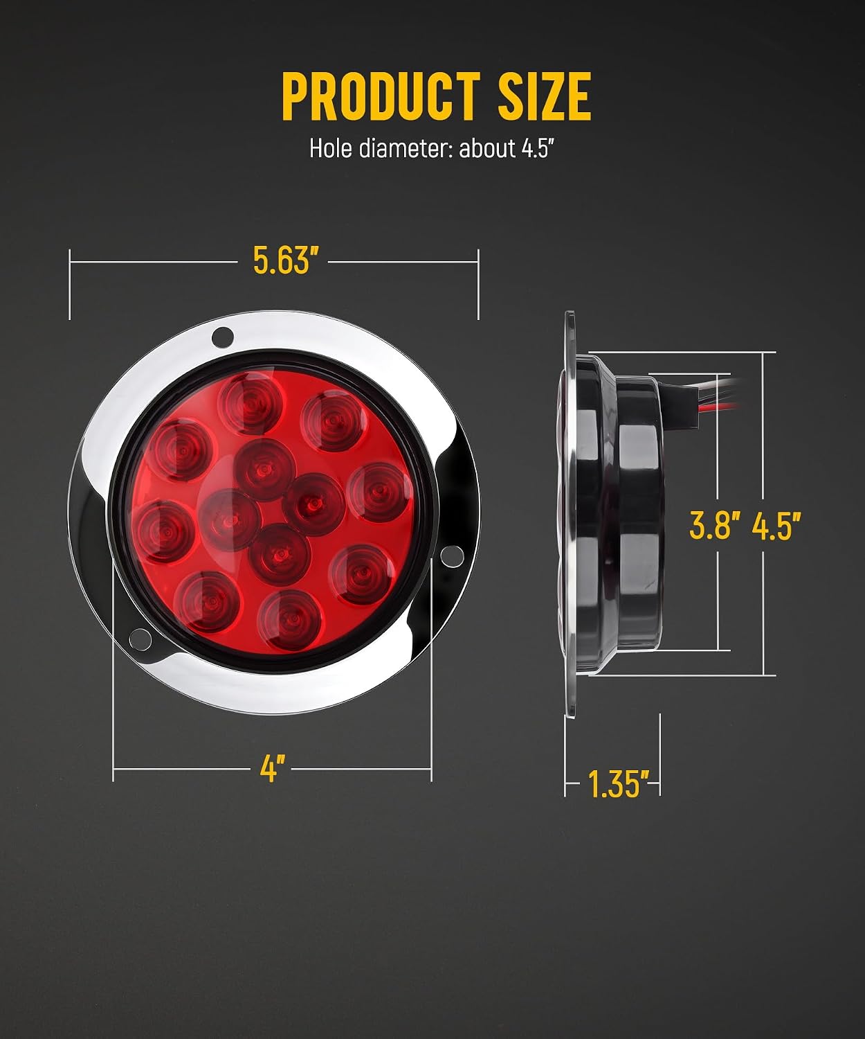 Partsam 10Pcs Red 4" Inch Round LED Trailer Tail Lights 12LED Flange Mount Stainless Steel Chrome Bezel Waterproof Stop Turn Tail Brake Lights Replacement for Trucks RV 12V