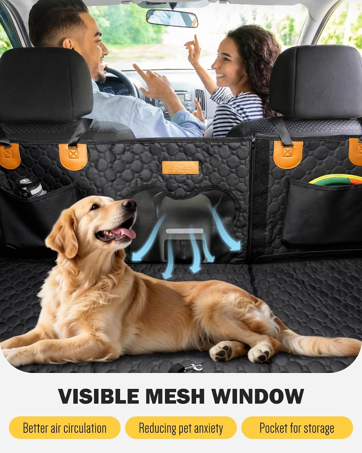 back seat extender for dogs, waterproof dog car, close-up detail
