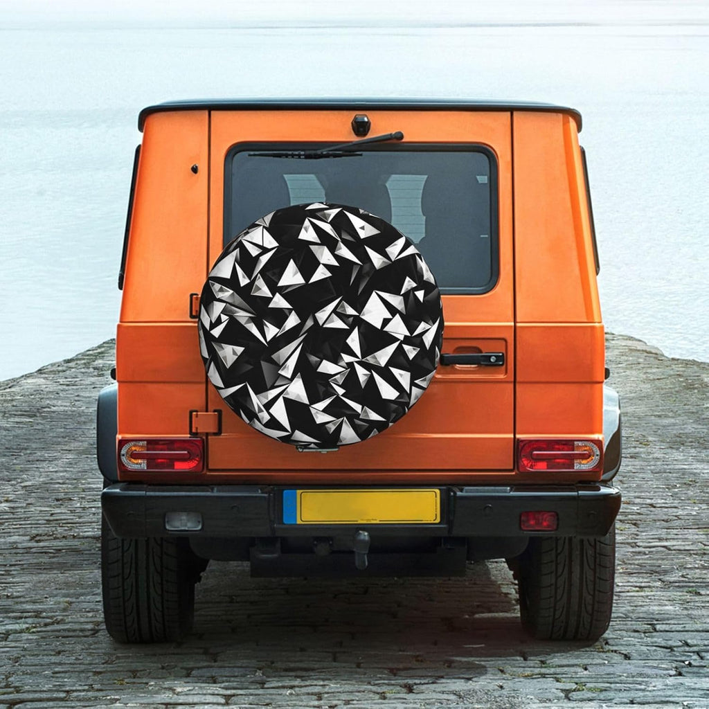 Black and White Glass Print Universal Spare Tire Cover for RV, Jeep | Wheel Protector Fits Rv, Trailer, Jeep, Shield Tires From Sun, Dirt And Rain For Outdoor Storage