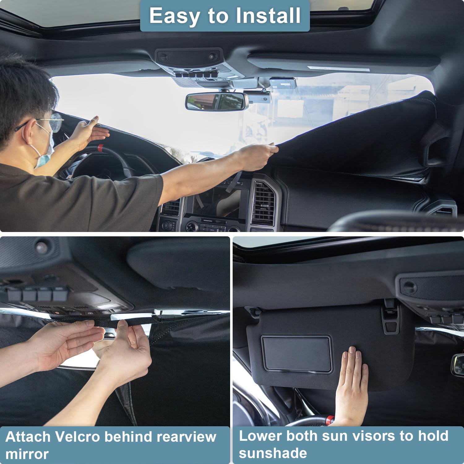 Premium Windshield Sun Shade for 2019-2025 2026 Dodge RAM 1500, Reflective 310T Material Front Window Sun Visor Blocks UV Rays Foldable Sunshade