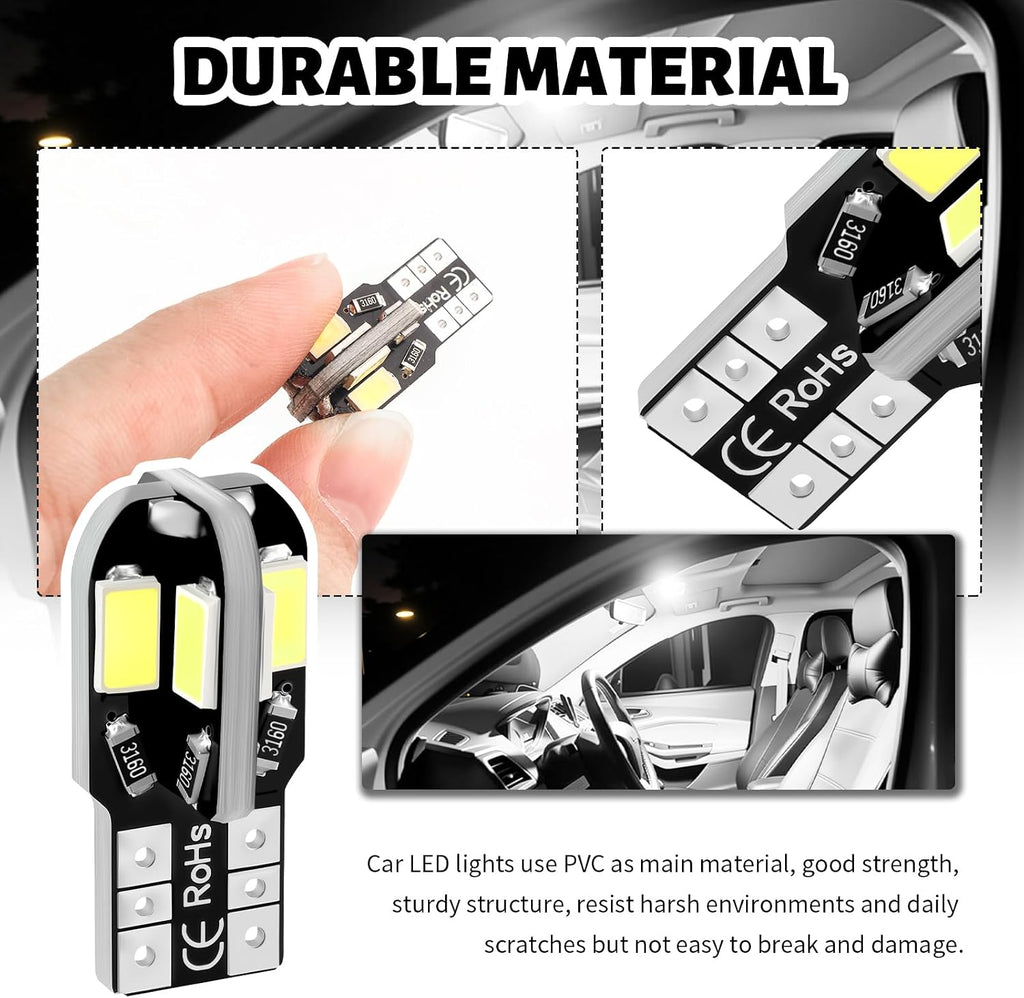 10PCS Interior Car Lights,12V T10 LED Bulb Car Interior Light with High Bright White,Universal Cars LED Lights as License Plate/Reading/Map/Dome Light Cars Accessories