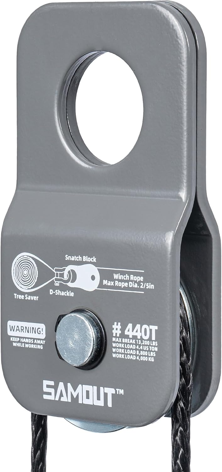 SAMOUT Winch Snatch Block (4.4 US Ton WLL) Recovery Towing Pulley System for Synthetic Rope or Steel Cable with Max Dia. 2/5in