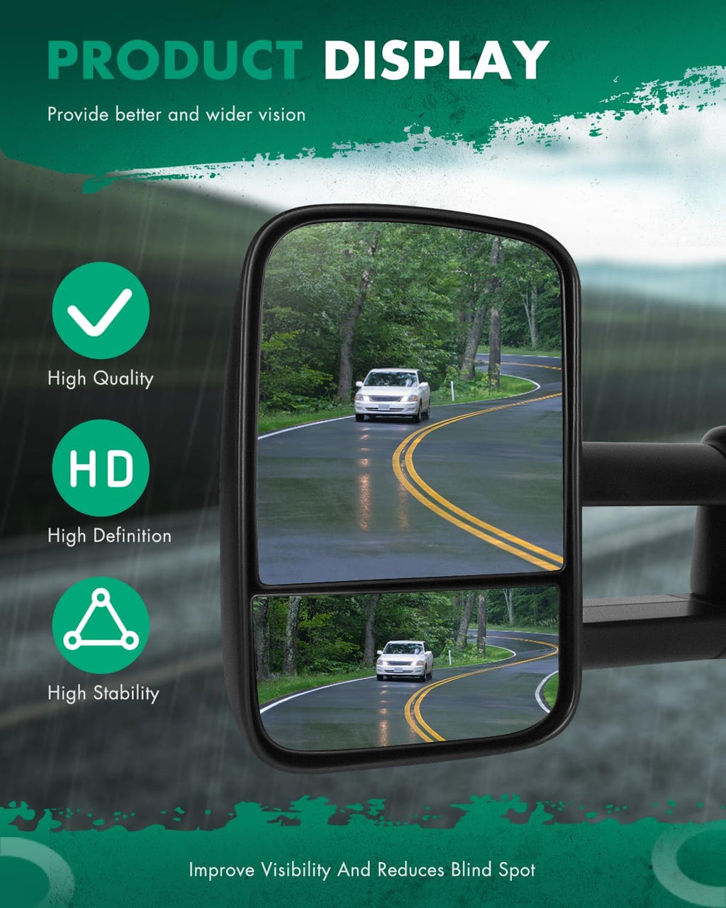 SCITOO Towing Mirrors Fit Chevy GMC Exterior Accessories Mirrors Fit 1999-2007 Chevy/GMC Silverado/Sierra 1500 2500HD 3500HD with Convex Glass Manual Controlling and Telescoping Features