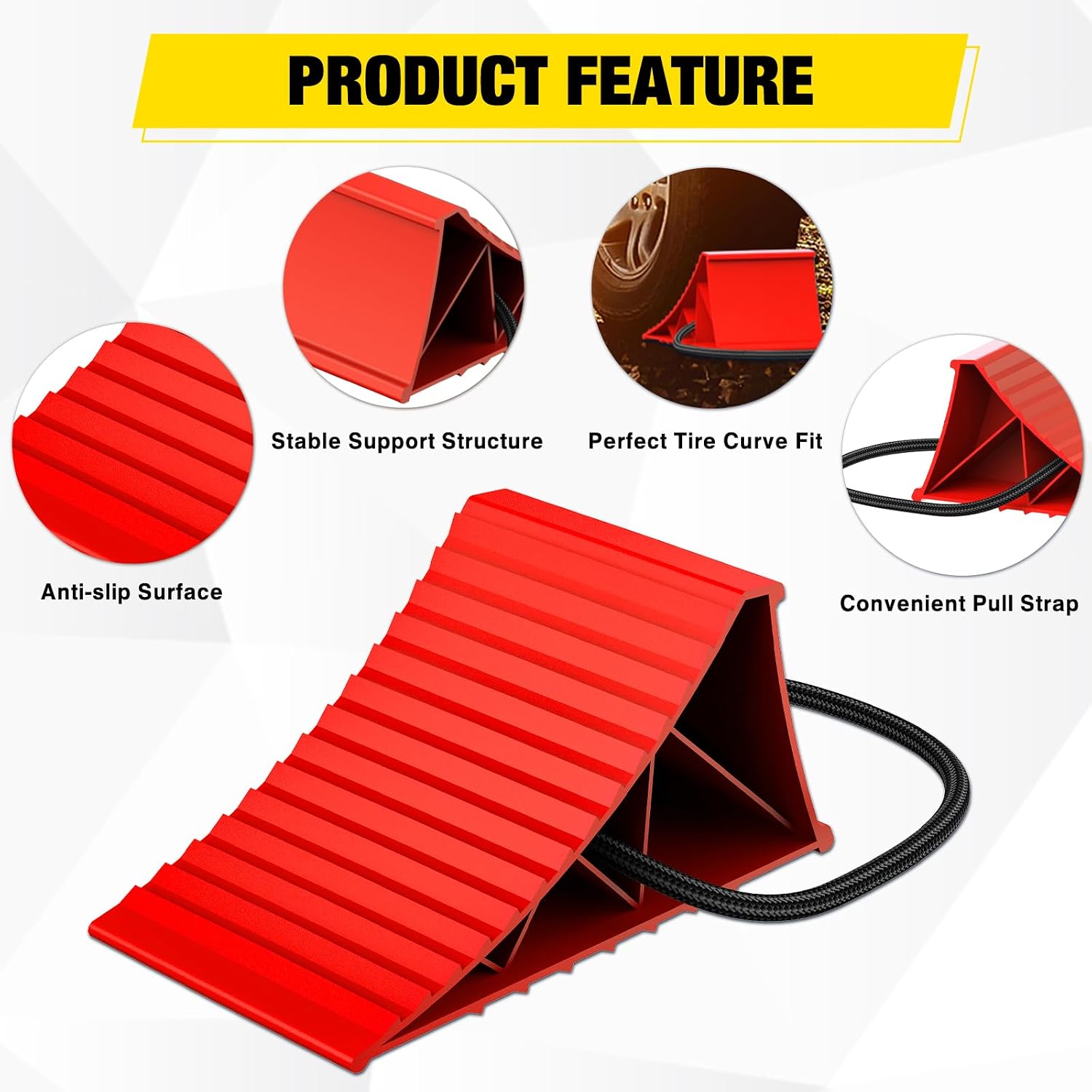 Nilight Wheel Chocks, Heavy Duty Wheel Stopper for Car, Truck, RV, Trailer, Caravan, Motorcycle, 8.7" x 4.8" x 4.2", 2-Pack(Red)