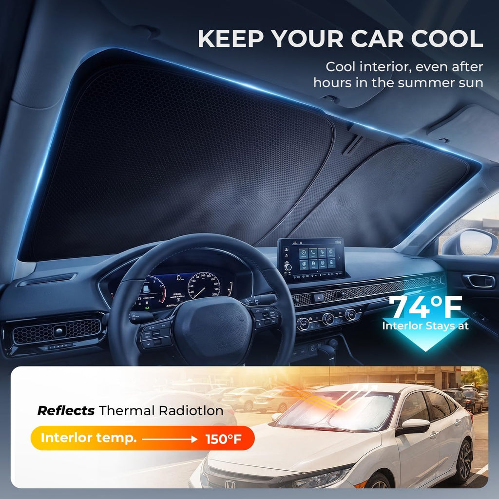 [2026 Upgraded] DooGooCoo Windshield Sun Shade for Toyota Corolla 2020-2025 2026 [Cooling Ice-Crystal, 100% Sun Block ] Sunshade for Car Windshield for Toyota Corolla Sun Shade, Custom Fit Corolla.