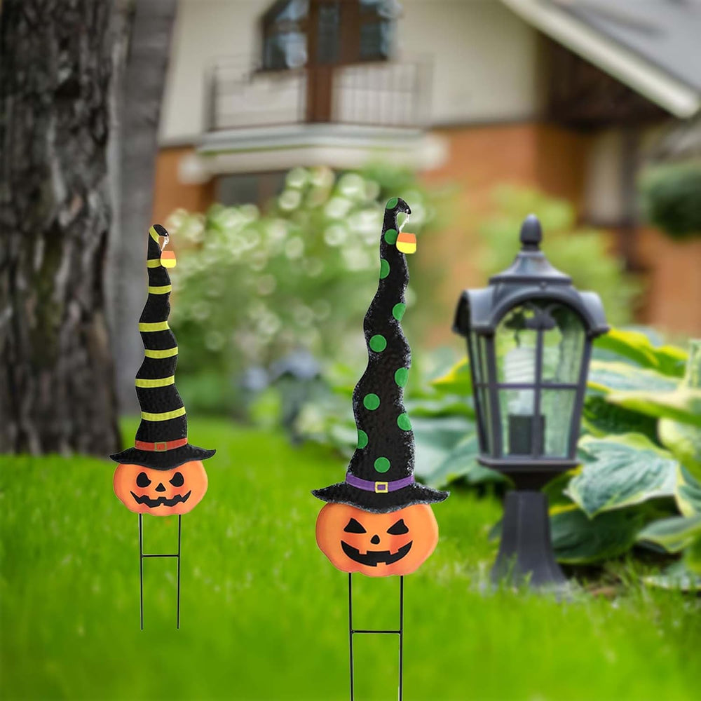 2 Pack Halloween/Thanksgiving Garden Decorations, Metal Jack-O-Lantern Yard S...