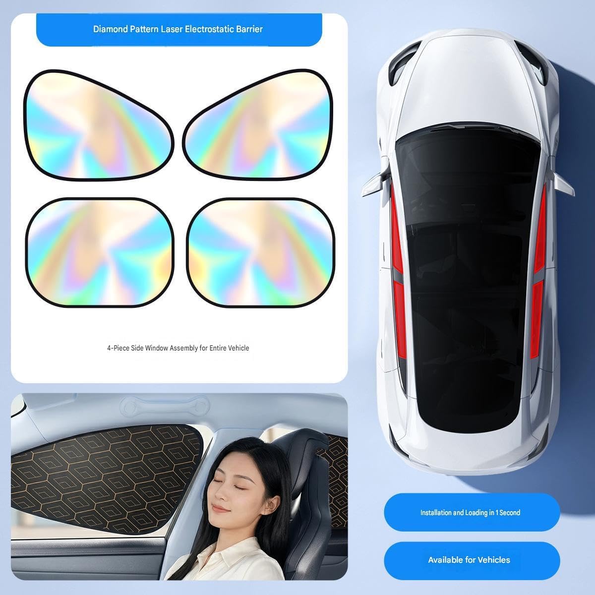 Static Cling Car Window Shades for Freightliner Cascadia/114SD Natural Gas 2014-2026, UV & Heat Blocking Side Sun Visor, Easy Install Hologram