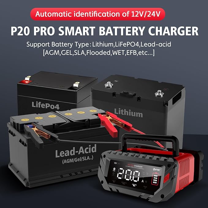 Battery Charger 0-20Amp, 12V/24V Lithium, Lead Acid, Fully-Automatic Smart Car - Image 4