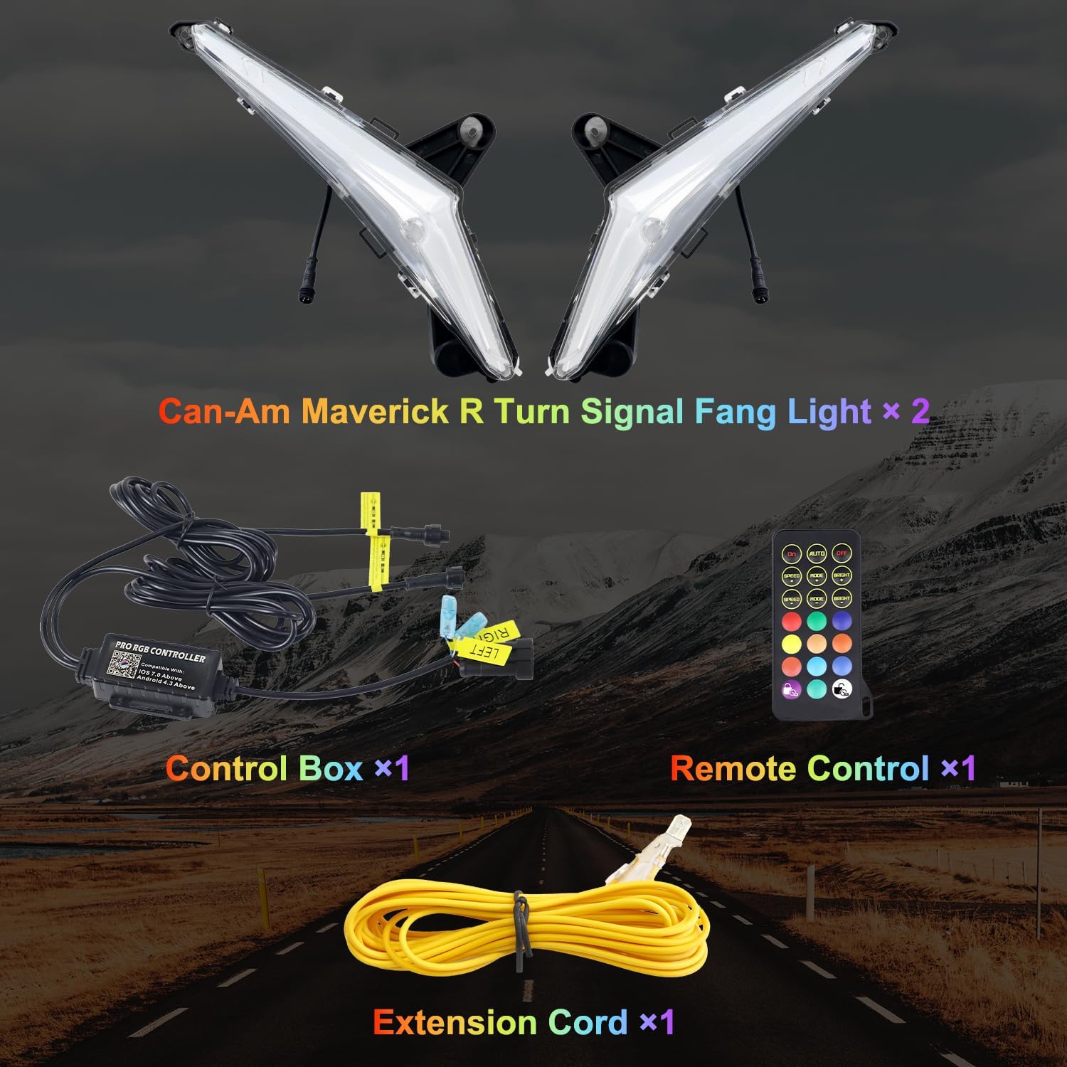 Tavaray RGBW LED Fang Lights for Can-Am Maverick R 2024-2026 MAX X RS, Pure White DRL & RGB Color Chasing Front Signature Lights, APP & Remote Control, Music Sync Turn Signal Kit