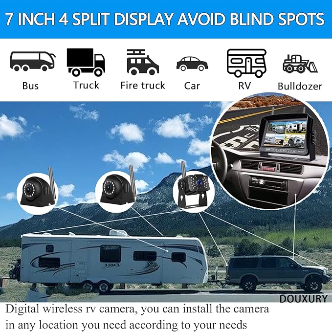 Wireless Backup Camera for RV Truck Trailer Camper Bus 5th Wheel 3 Rear/Side - Image 2