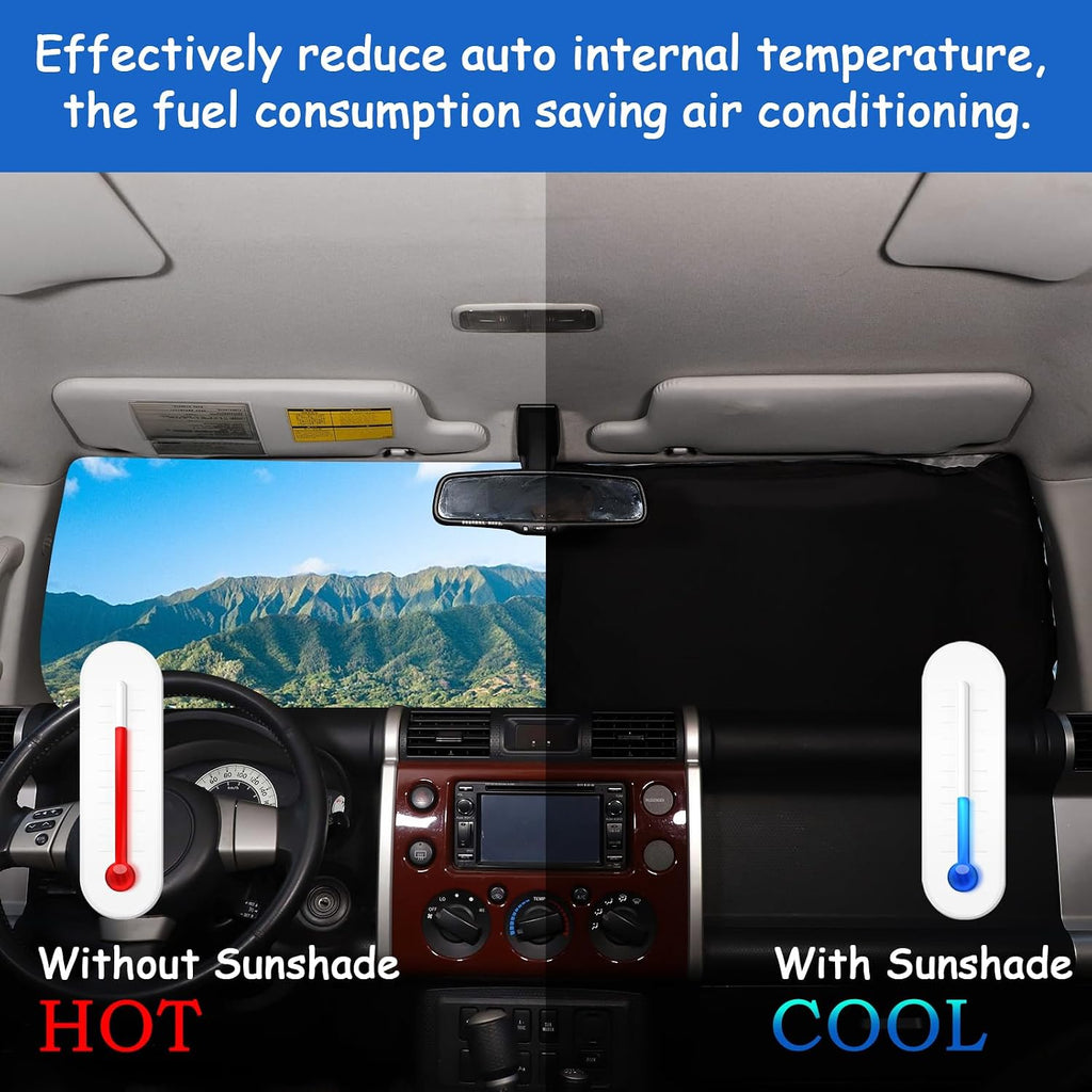 Windshield Sunshade Compatible with Toyota FJ Cruiser 2007-2021, Folding Car Sun Shade for Front Window, Auto Sun Protection Visors Blocks UV Rays and Keeps Vehicle Cool, 1PC (Silver)