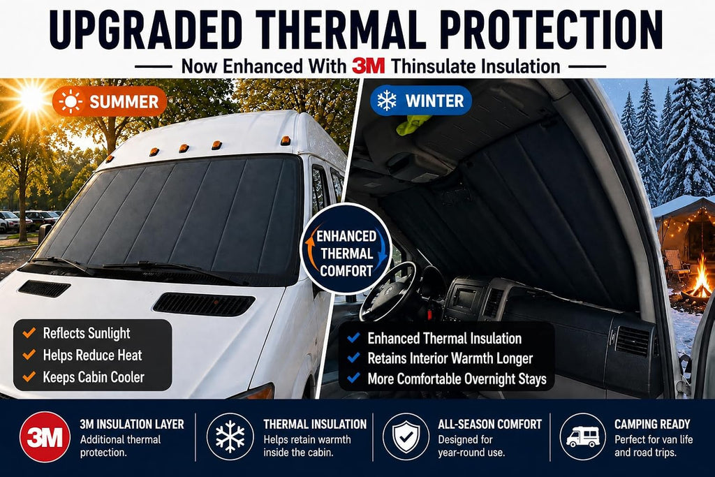 Extra Thick Winshield Cover for RAM ProMaster 2014-Current, Thermal Insulated Blackout Sun Shades for Camper Van
