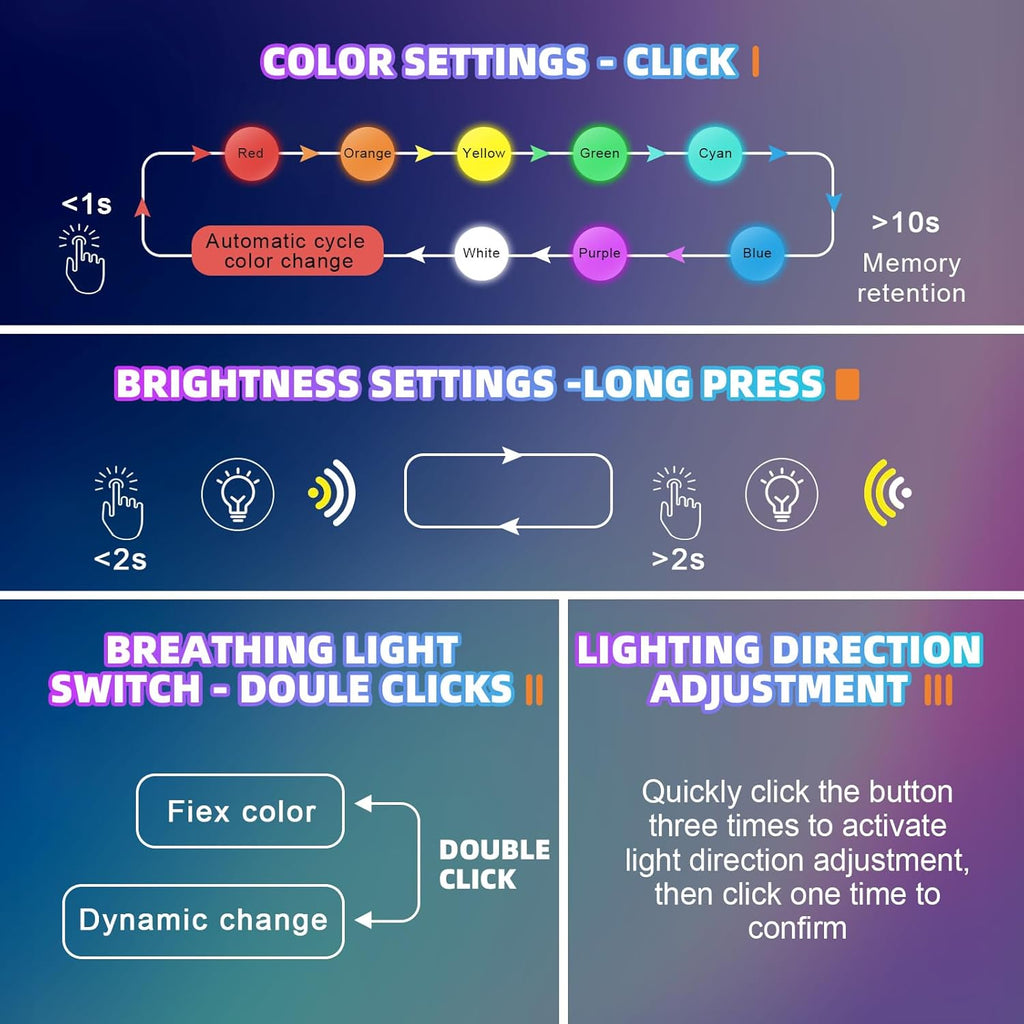 Frienda 2 Pcs Mini USB LED Light Car LED Interior Lighting 5v RGB Foldable Ambient Lighting Adjustable 8 Color and Brightness Smart USB Night Lamp for Cars Laptop Keyboard (USB-A)