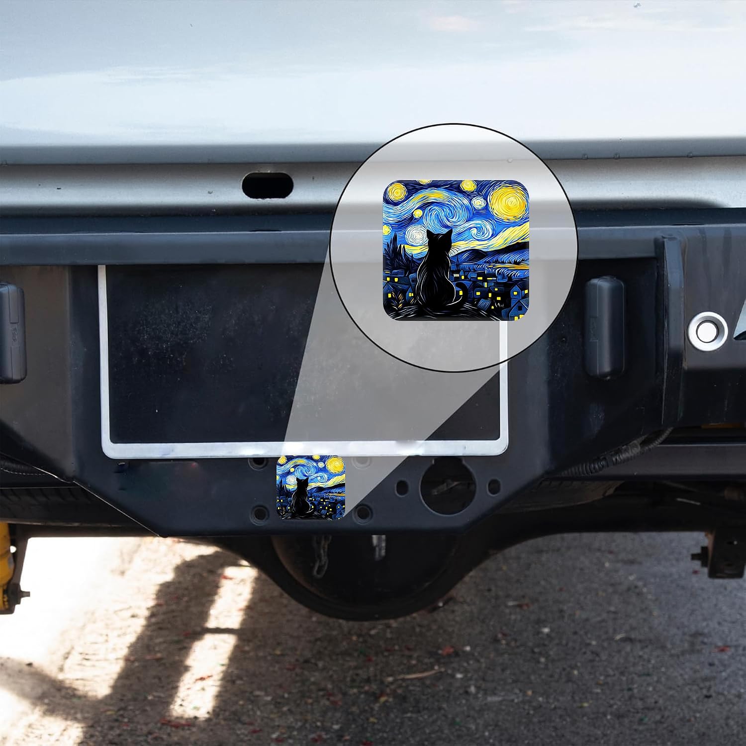 Black Cat Trailer Hitch Cover Abstract Starry Night Square 2 Inch Receiver Tube Plug Cover Compatible with Most Models Hitch Receivers Plug Fits Most Cars