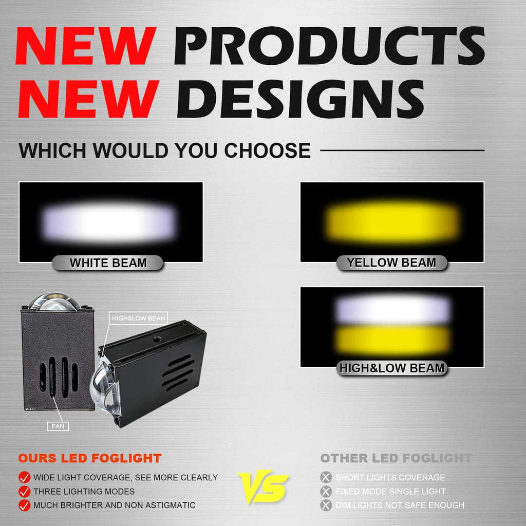 super bright led grille projector lights kit white/yellow, side view