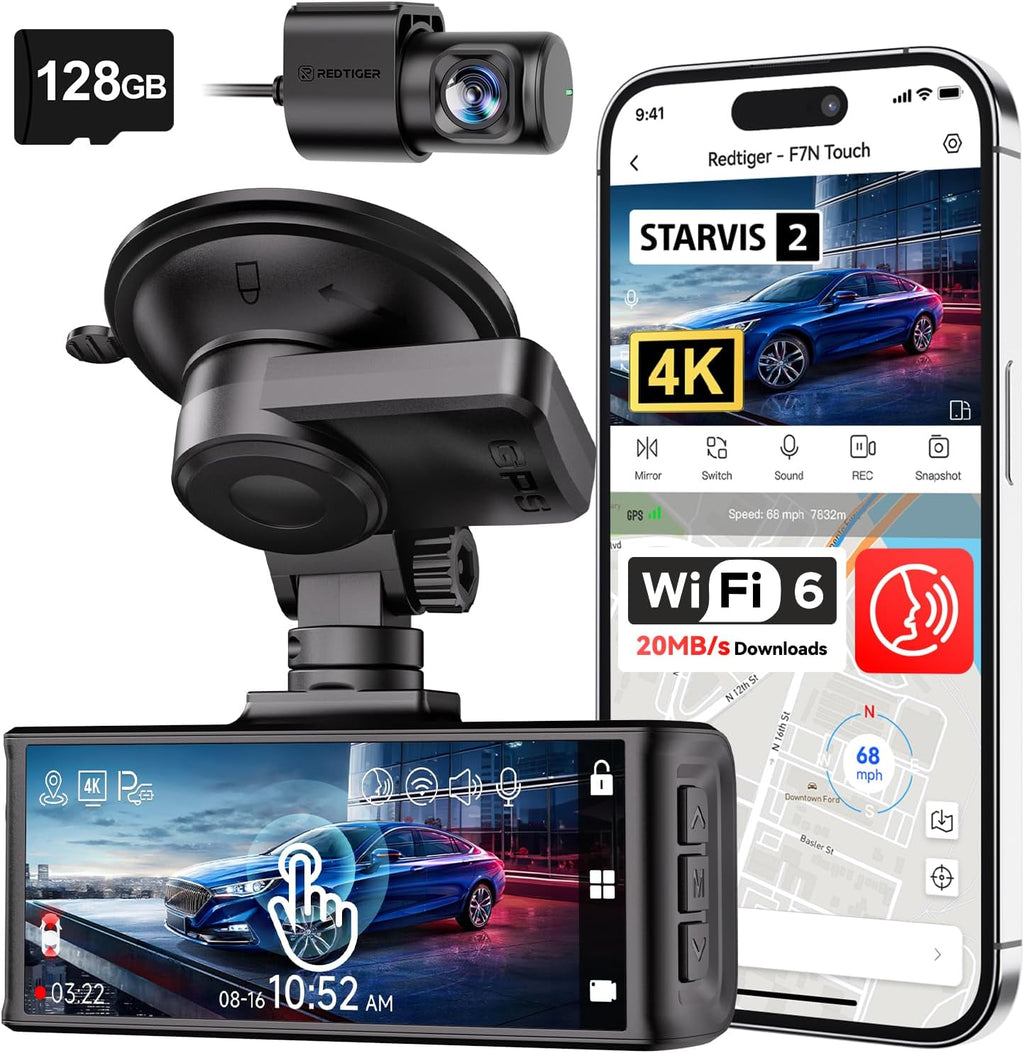 redtiger 4k starvis 2 dashcam front rear, 5ghz, main product view