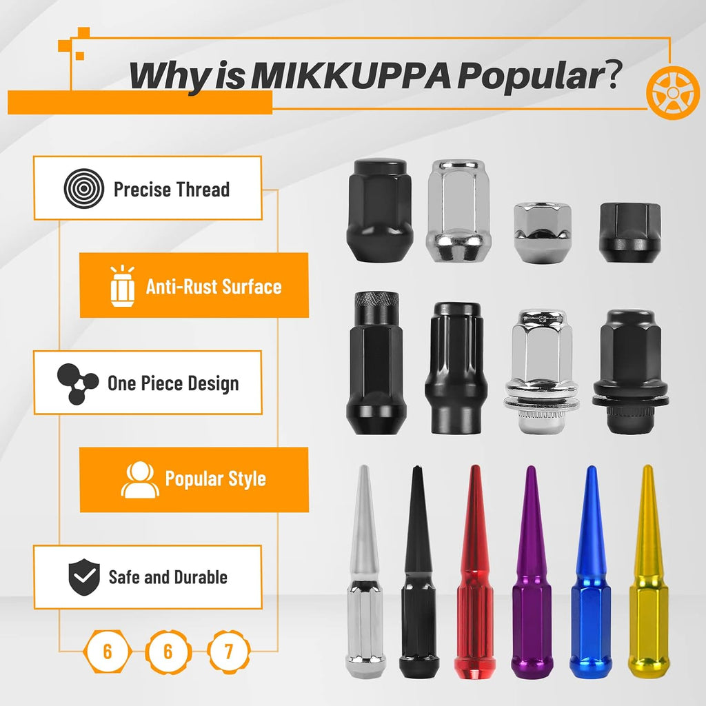 MIKKUPPA 20PCS 1/2-20 Lug Nuts - Replacement for 1991-2018 Ford Explorer, 1990-2012 Ranger, 1964-2014 Mustang Aftermarket Wheel - Black Bulge Acorn Closed End Solid Tire Lug Nut