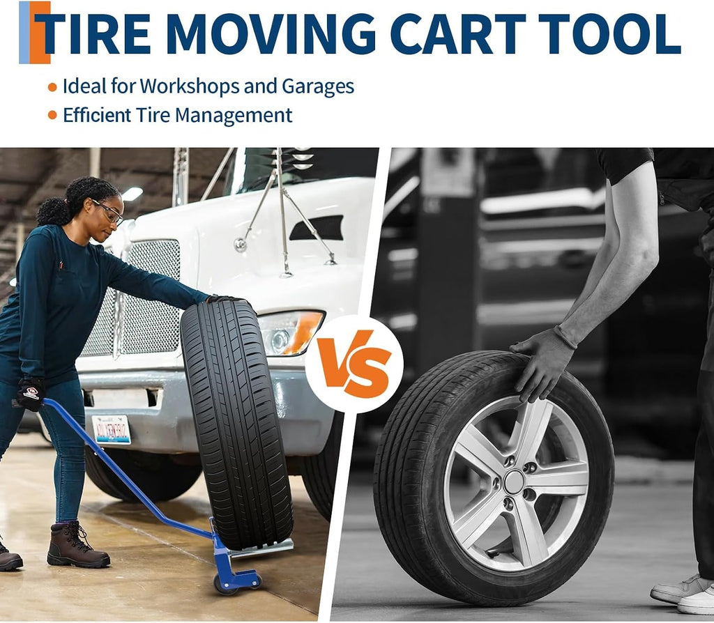 Heavy-Duty Adjustable Tire Dolly Cart, 500 lbs Capacity Tire Moving Tool with 360° Swivel Casters for Garage, Workshop, Auto Repair, Blue