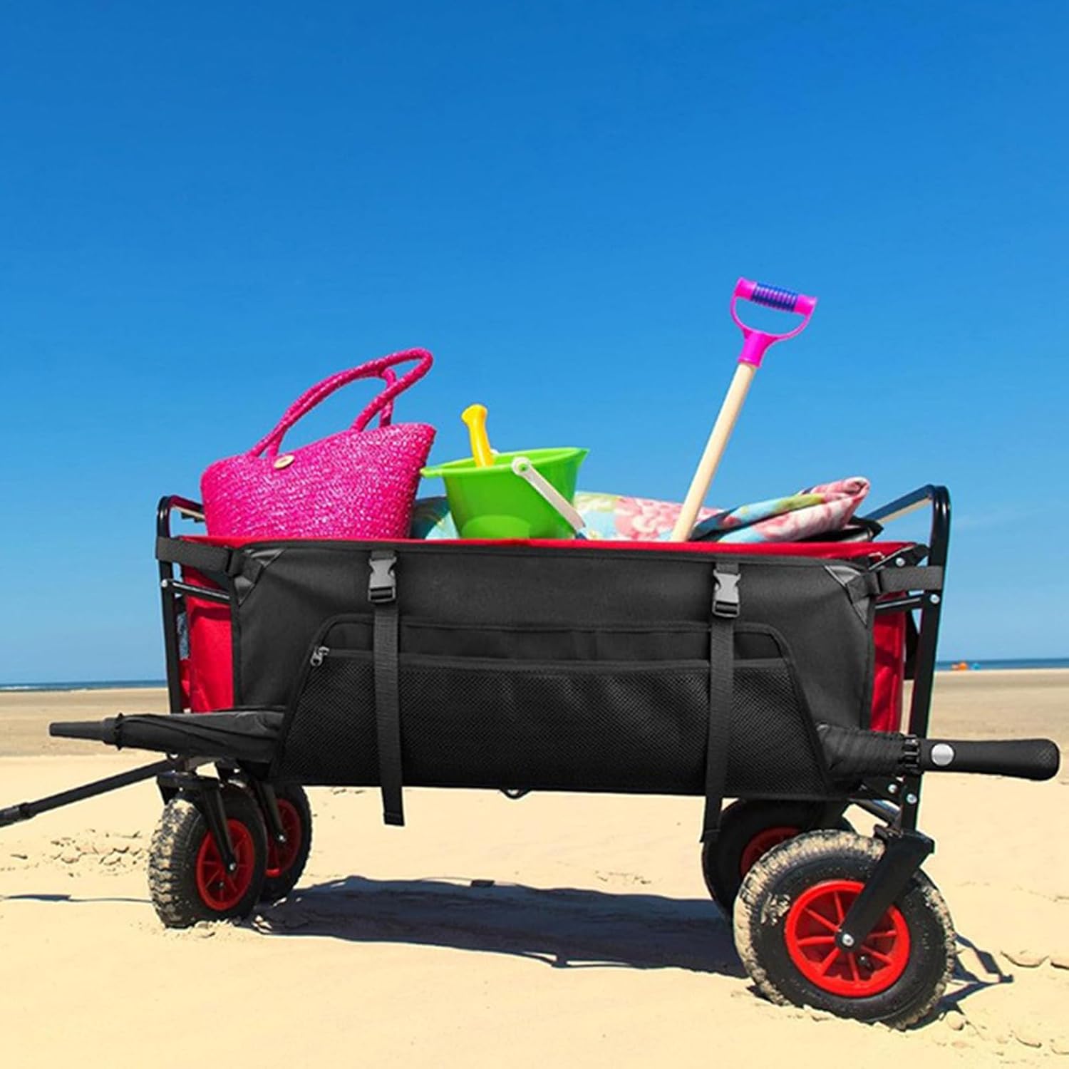 Camping Side Storage Bag 600D Oxford Cloth Foldable Cart Organizer Adjustable Hook and Loop Straps Utility Side Pocket Storage for Beach Camping Hiking Outdoor Gear Organization