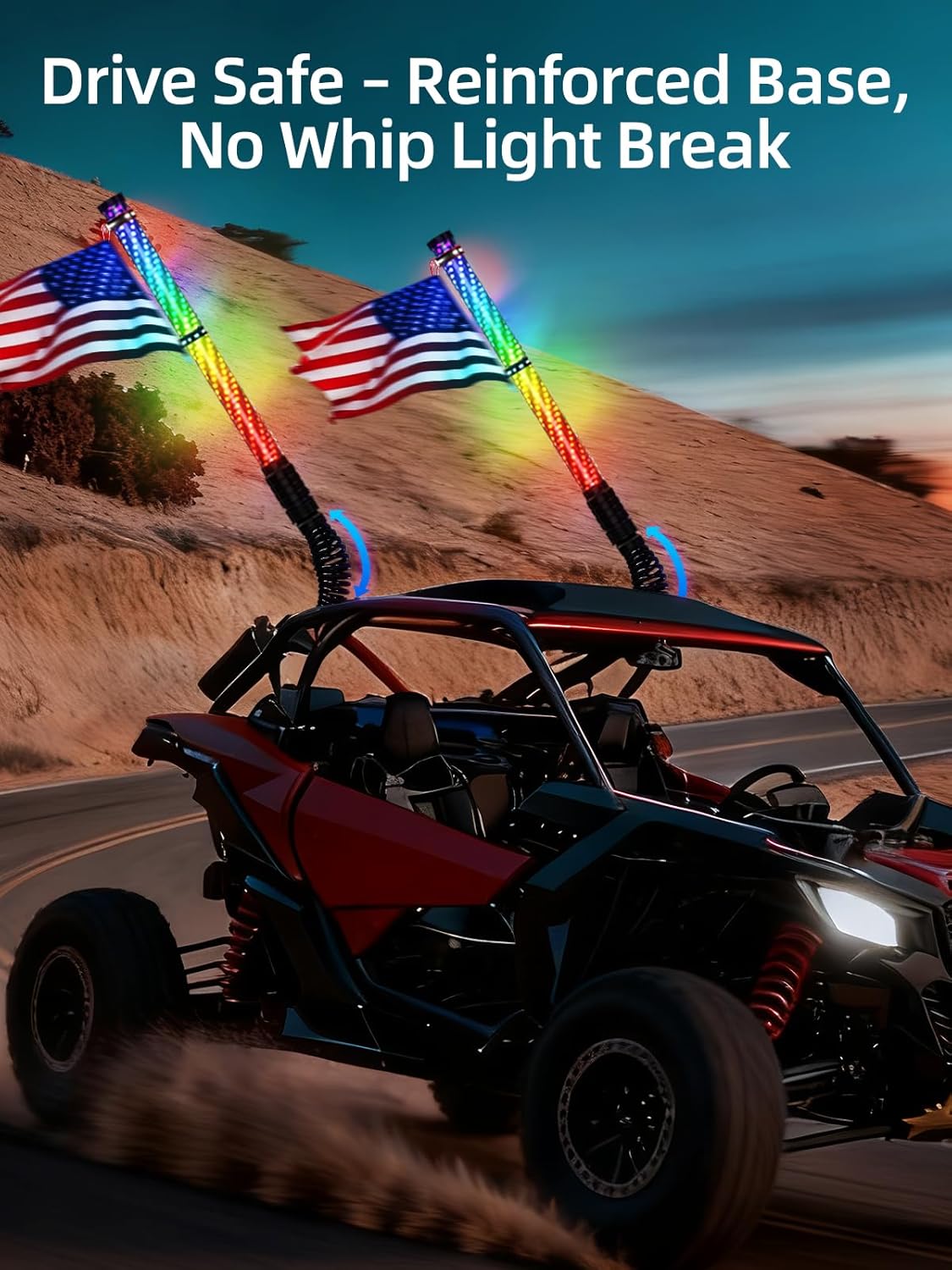 AUDEXEN New Tpye of Smoked Lens RGB Whip Lights, 2FT Spiral Led Lighted Whips, Plug & Play Spring, App & Remote Control, for SXS UTV ATV Off-Road RZR for Polaris Can-Am Truck 4X4 Sand Buggy Dune