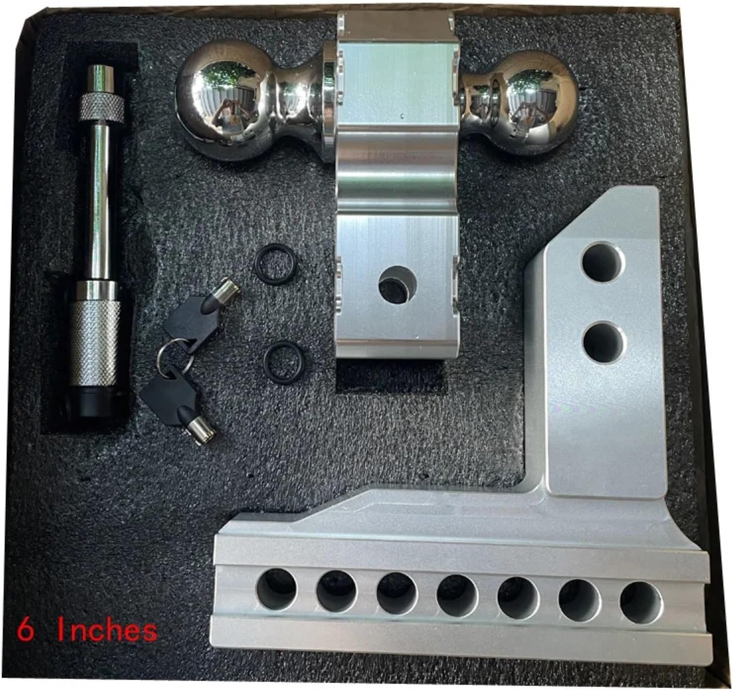 Adjustable 2" Trailer Hitch 6/8" Drop/Rise Dual-Ball 12500 LBS GTW Locks