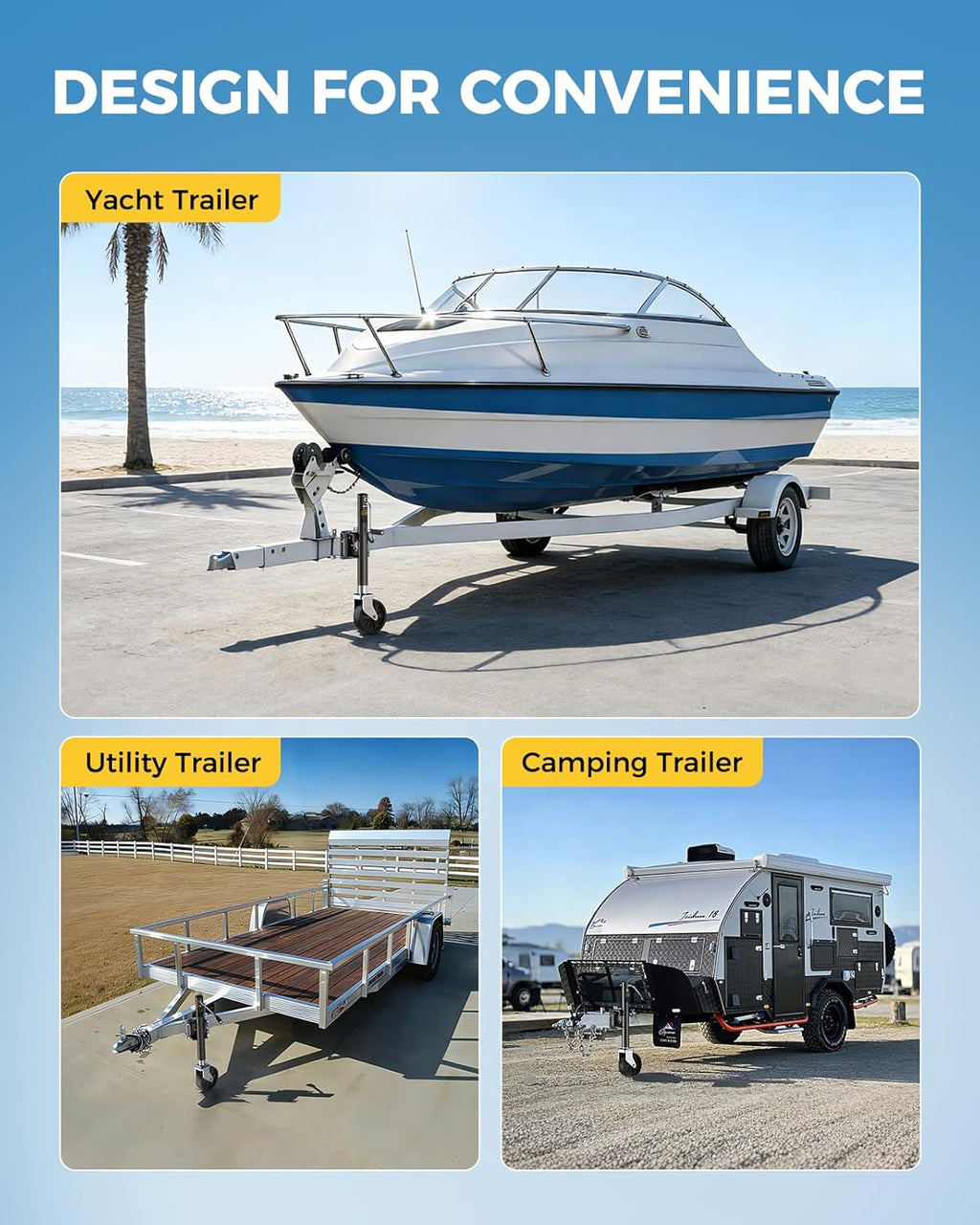KYX Boat Trailer Jack, 1500 lbs Trailer Jack with 8 Inch Single Wheel, 10.6" Vertical Lift, Heavy Duty Swivel Tongue Jack for RV, Boat, Horse & Utility Trailers
