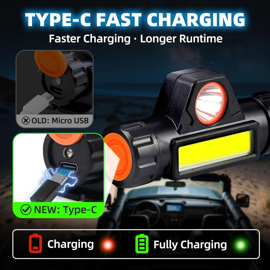 Tavaray UTV Dome Light Type-C Rechargeable Magnetic UTV Interior Lights Compatible with Polaris RZR ATV Can-Am Golf Cart Boat Off-Road Work for 1.75"-2.35" Roll Bar Cage Mount Interior Lights, 2PCS