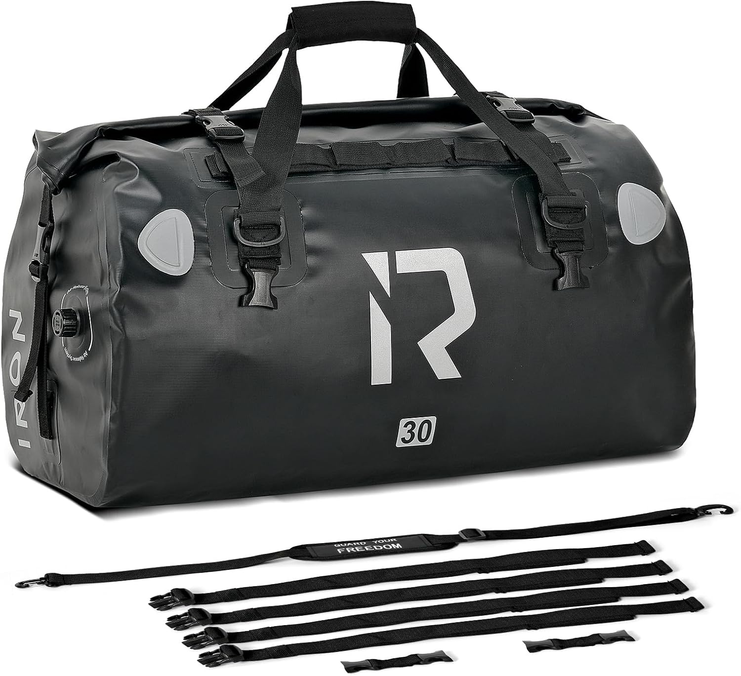 IRON JIA'S Motorcycle Dry Bag - Waterproof Duffle & Luggage Tail Bag Saddle Bags with Roll Top Closure, Shoulder Straps, Inner Pocket and Mesh Pocket (Black, 30L)