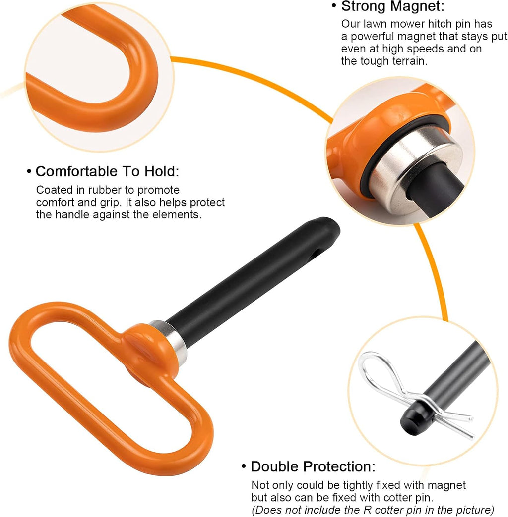 CZC AUTO Magnetic Hitch Pin 5/8" Lawn Mower Trailer Hitch Pin, Magnet Trailer Gate Pin for Simple One Handed Hook On & Off - Securely Hitch Lawn & Tow Behind Attachment, Orange