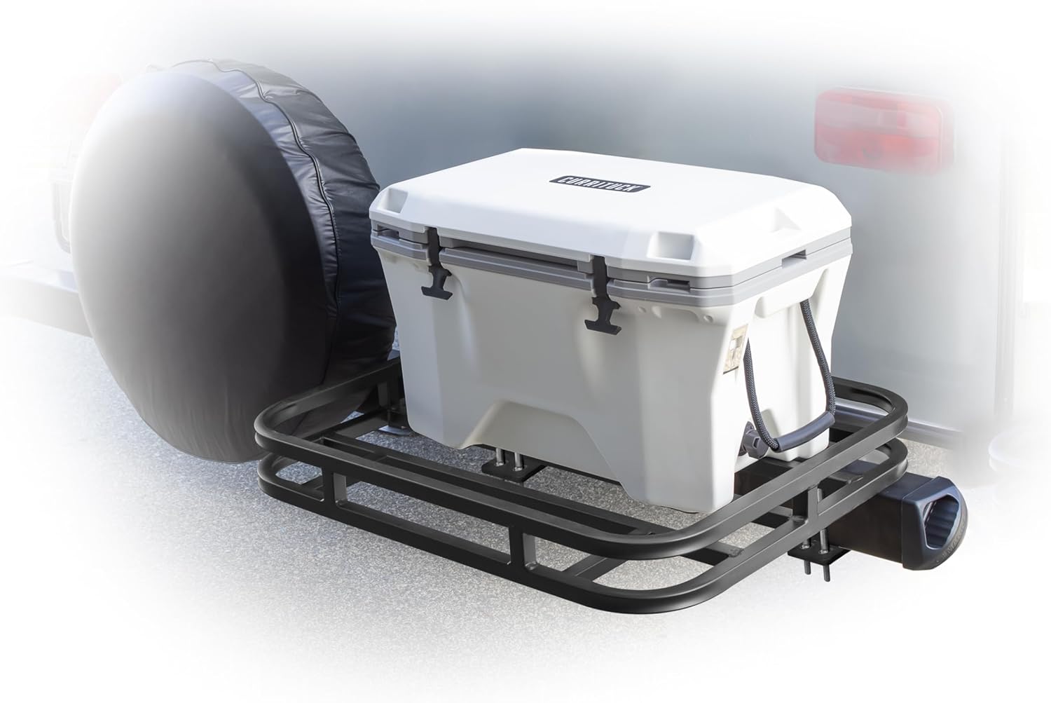 Eaz-Lift RV Bumper Mounted Cargo Carrier, Steel Hitch Rack for Coolers, Camping Equipment, & Gear, Fits 4" & 4.5" Bumpers, Black