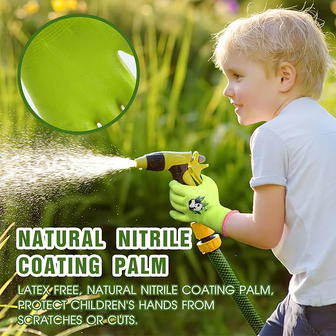 HANDLANDY 3 Pairs Kids Gardening Gloves Latex Free, Nitrile Coated Children - Image 2