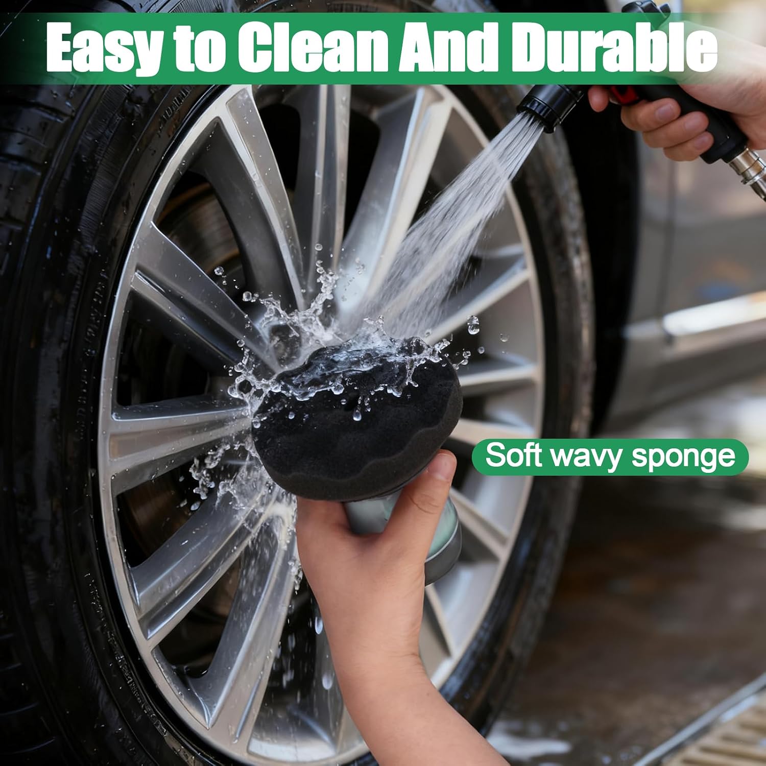 Flow Tire Shine Applicator, Reusable Car & Truck Tire Dressing Applicator, No-Drip Streak-Free Tire Shine Applicator Pad, Car Detailing Foam Sponge Pad for All Tire Shine & Gels(Black+Green)