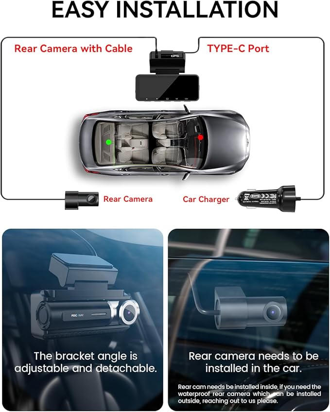 Dash Cam Front Rear 4K Built-in 5G WiFi GPS, Voice Control, 3.39 inch IPS Screen - Image 8