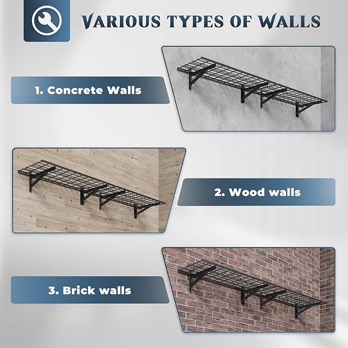 2 Pack Heavy Duty Garage Wall Shelving Set, Wall Mounted Garage Shelves 500lbs - Image 3