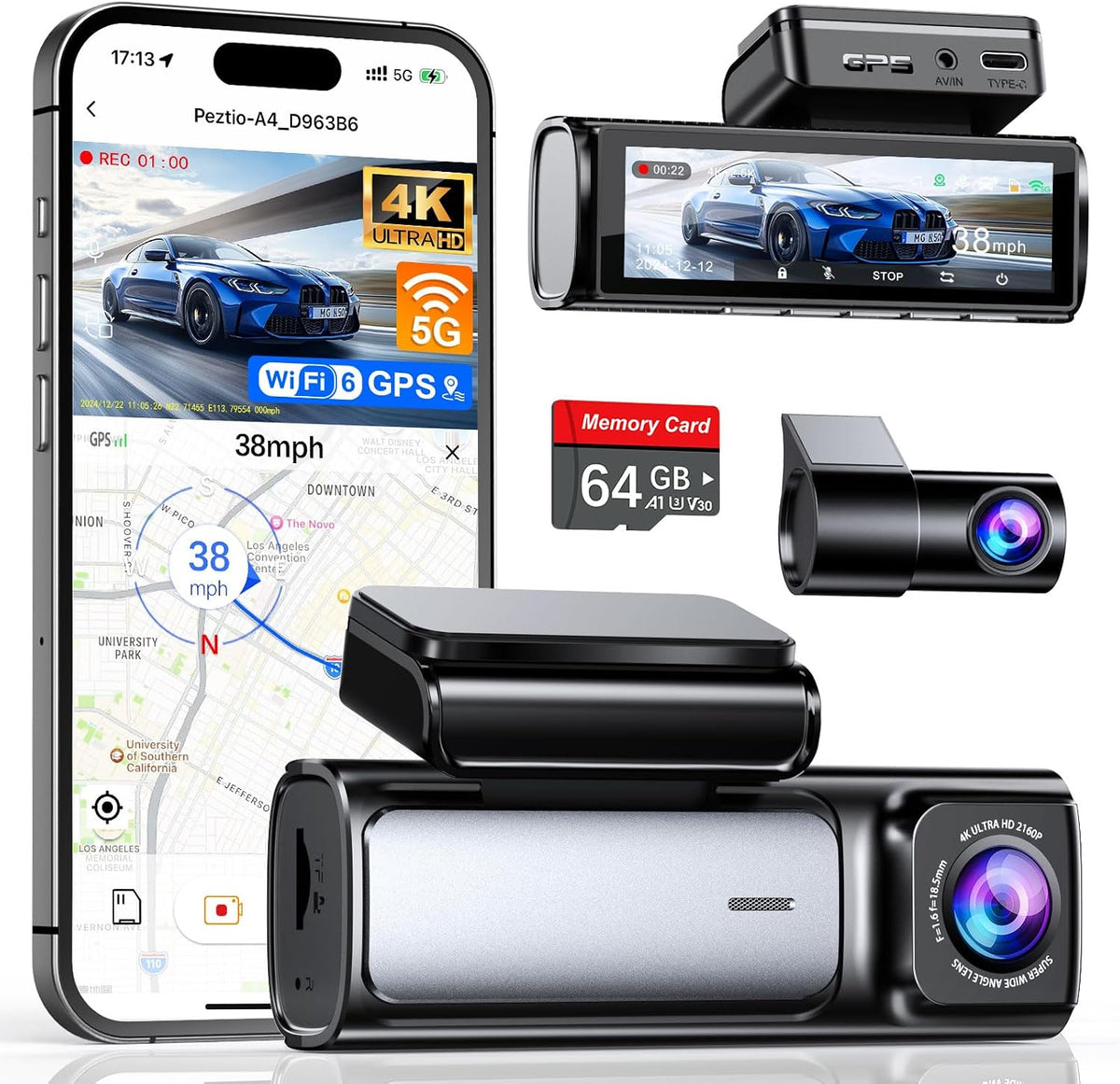affver 4k+2.5k dash cam front and rear, built-in, main product view