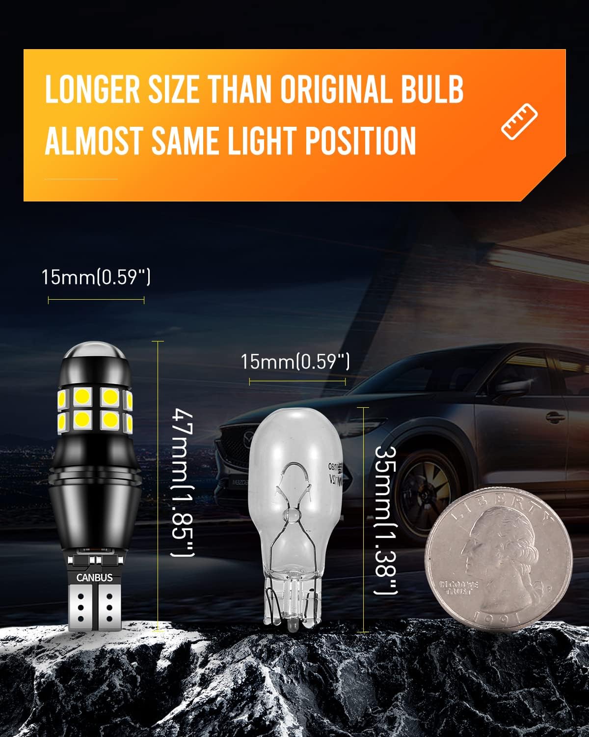 912 921 LED Bulbs Reverse Lights Xenon White 2200 Lumens Extremely Bright Canbus Error Free W16W T15 906 3030 20-EX Chipsets with Lens for Tail Backup Lights, Pack of 2