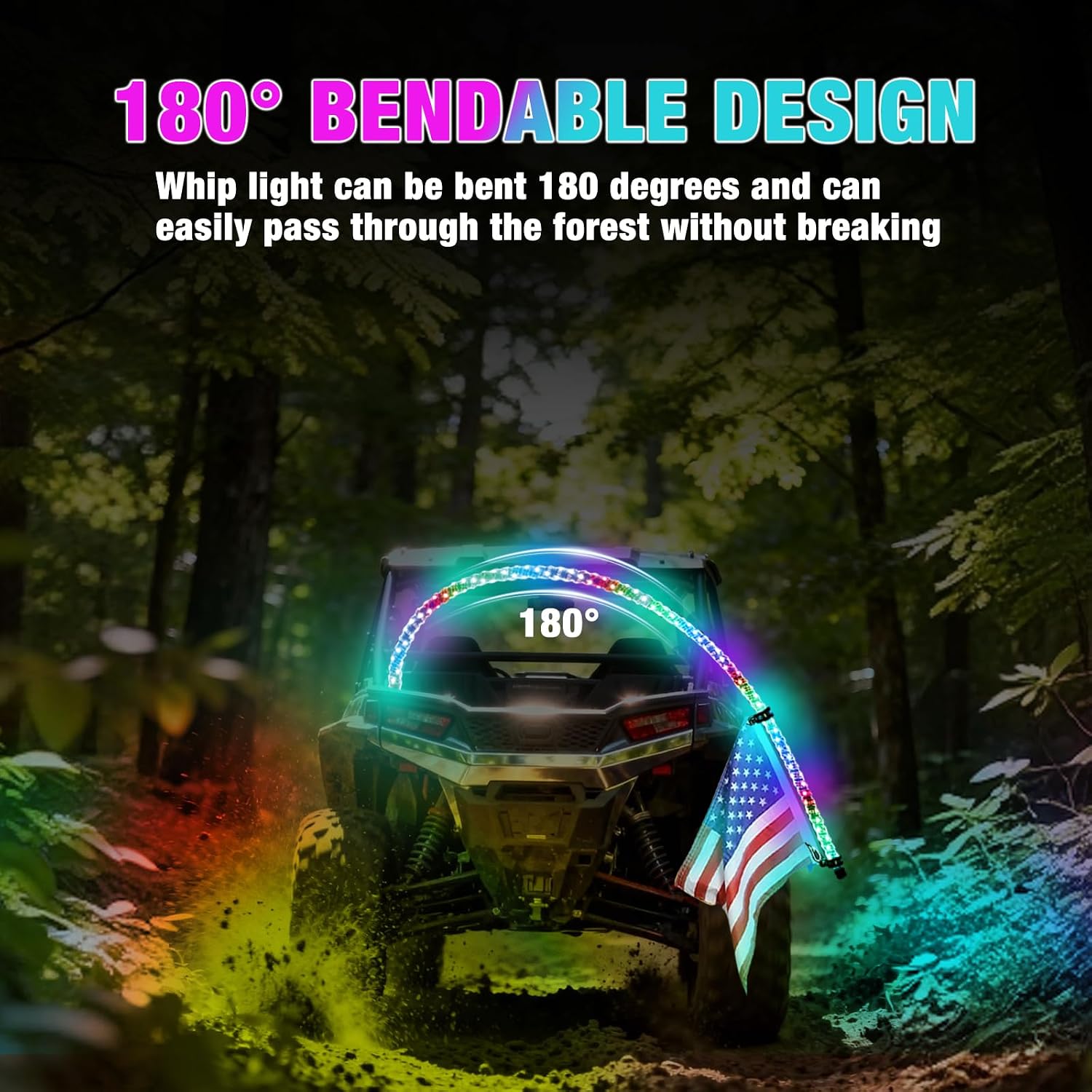 5FT(1.5M) RF Remote Control RGB LED Whips Light with Dacning/Chasing LED Antenna Light for Off-Road Vehicle ATV UTV RZR Jeep Trucks Dunes