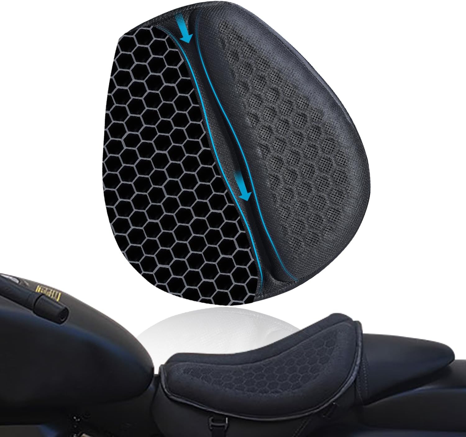 Motorcycle Seat Cushion, Motorcycle Gel Seat Pad with 3D Honeycomb Shock-Absorbing Breathable Seat Cover