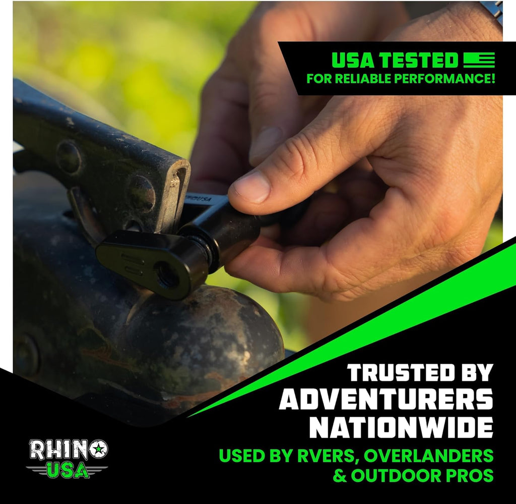 Rhino USA Trailer Hitch Lock Kit (for 2" Trailers) Heavy Duty Anti Theft Trailer Coupler Locks for RV, Camper, Trailer, Boat, Caravan - Reinforced Solid Steel Tow Lock for Trailer Tongue